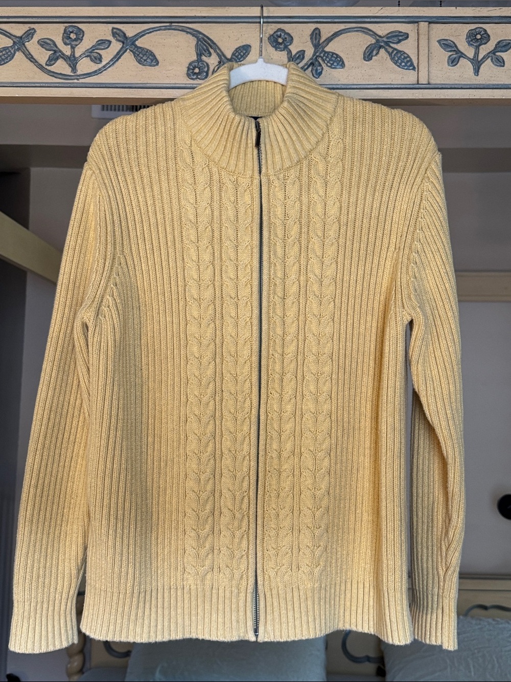 Lands' End Butter Yellow Cable-Knit Zip Cardigan